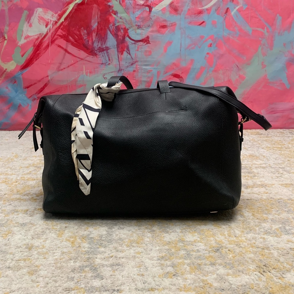 Cuyana Black Pebbled Leather Weekender Bag / Overnight Bag with Laptop Sleeve